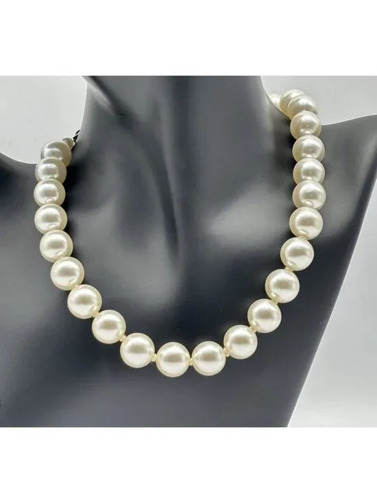 Vintage 12mm Faux Pearl Necklace/Choker Adjustable Length Marked "Japan" on Hook - Picture 1 of 14